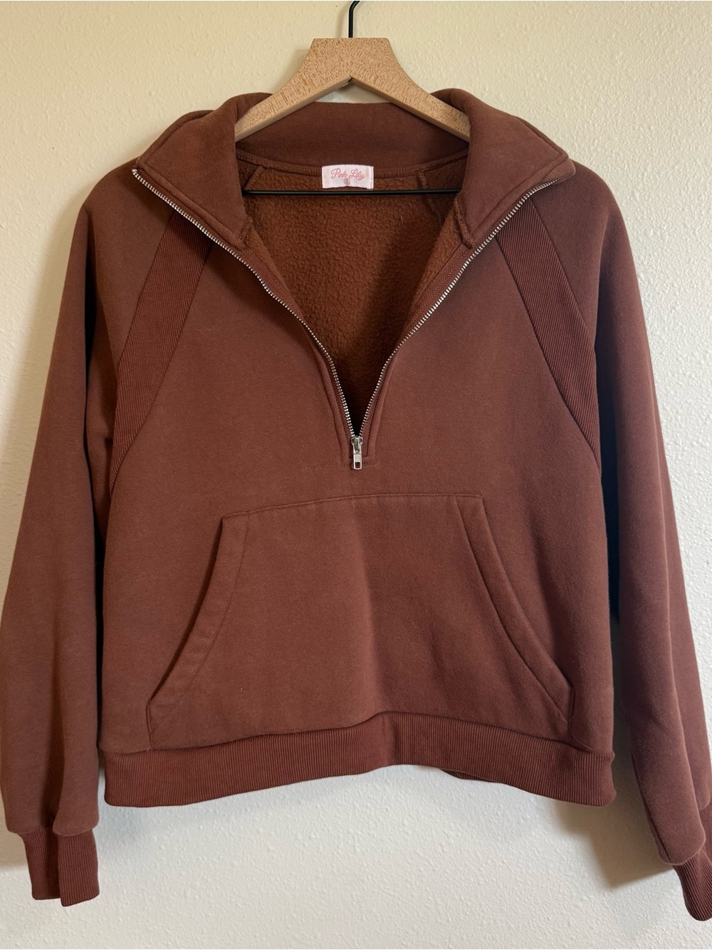 Pink Lily Pullover Quarter Zip Brown Sweater Small